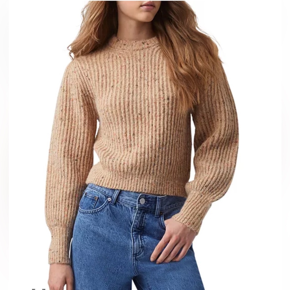 French Connection Natalya Sweater size M Speckled, Camel color wool